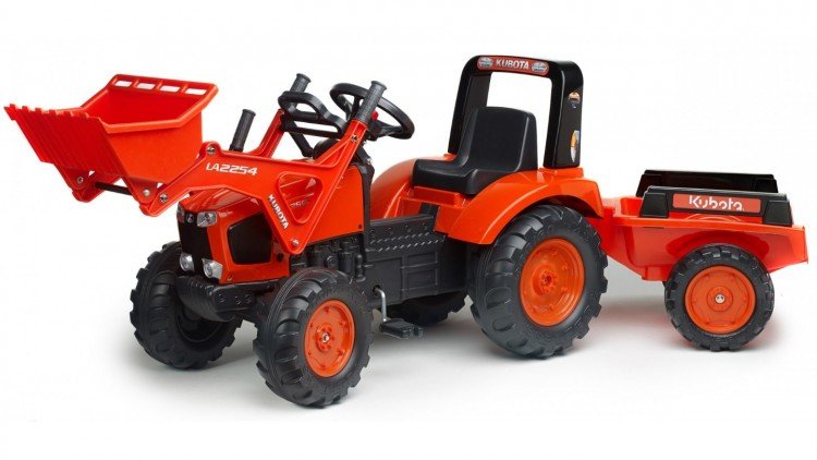 Трактор на педалях с прицепом и ковшом 2060AM KUBOTA оранжевый Falk