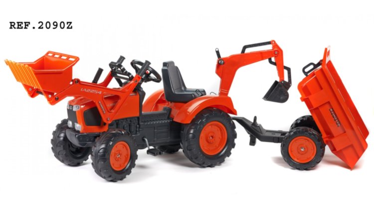Трактор на педалях с прицепом двумя ковшами 2090Z KUBOTA красный Falk