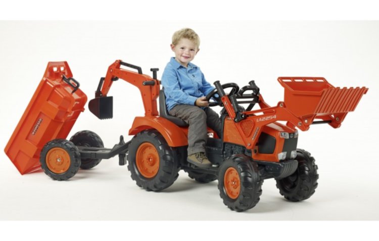 Трактор на педалях с прицепом двумя ковшами 2090Z KUBOTA красный Falk