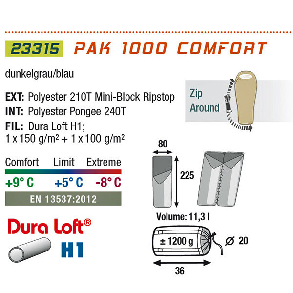 Спальный мешок Pak 1000 Comfort / +5°C right High Peak