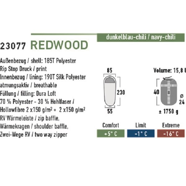 Спальный мешок Redwood / -1°C blue/red left High Peak