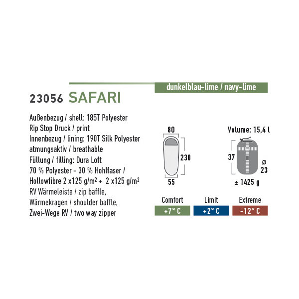 Спальный мешок Safari / +2°C blue/green left High Peak