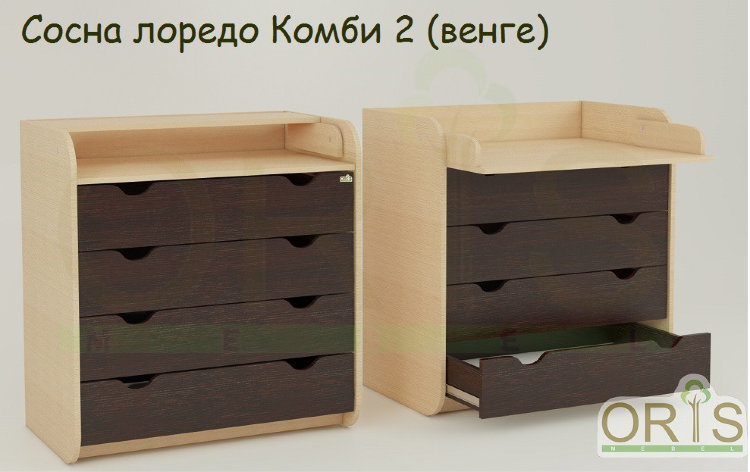 Комод-пеленатор Natural 4 ящика венге комби 2 Oris-mebel