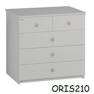 Комод Ajax на 5 ящиков бело-розовый Oris-mebel