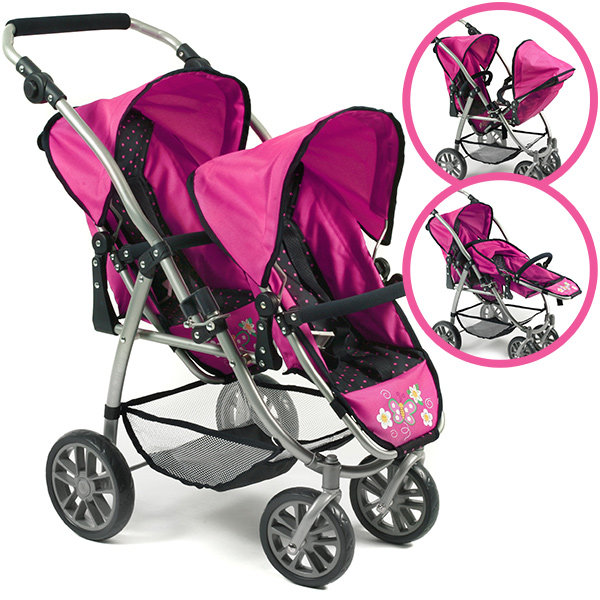 Коляска для двух кукол Vario Tandem Dots Navy Pink от Bayer Chic 2000